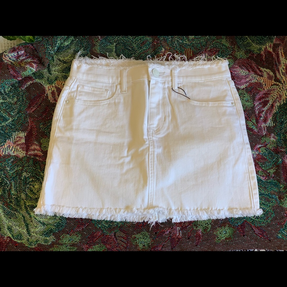 white denim mini skirt